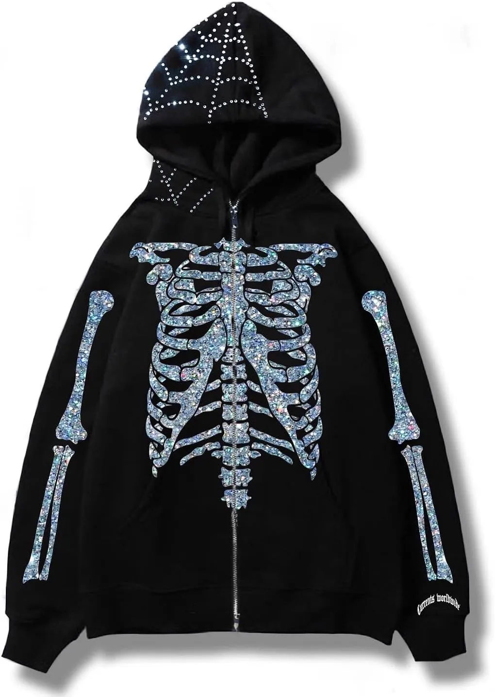 2023 Punk Jackets Streetwear Goth Oversized Zip Up Hoodie Men Women Rhinestone Y2K Spider Skeleton Hoodies