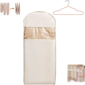 2025 Space Saving Hanging Garment Bag with Self Compression Zipper, Dust Cover Clothes Bags for Down Coat, Space Saving Self Compression Organizer (Beige, XL)