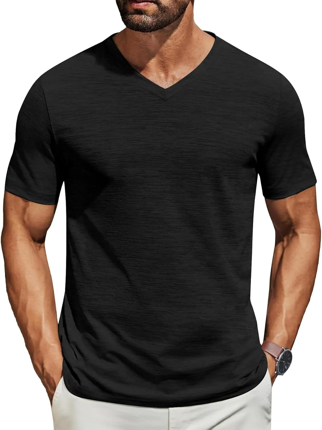 3/5 Pack Mens T Shirt Short Sleeve V-Neck Soft Fitted Tees S - 5XL Fresh Classic Tshirts