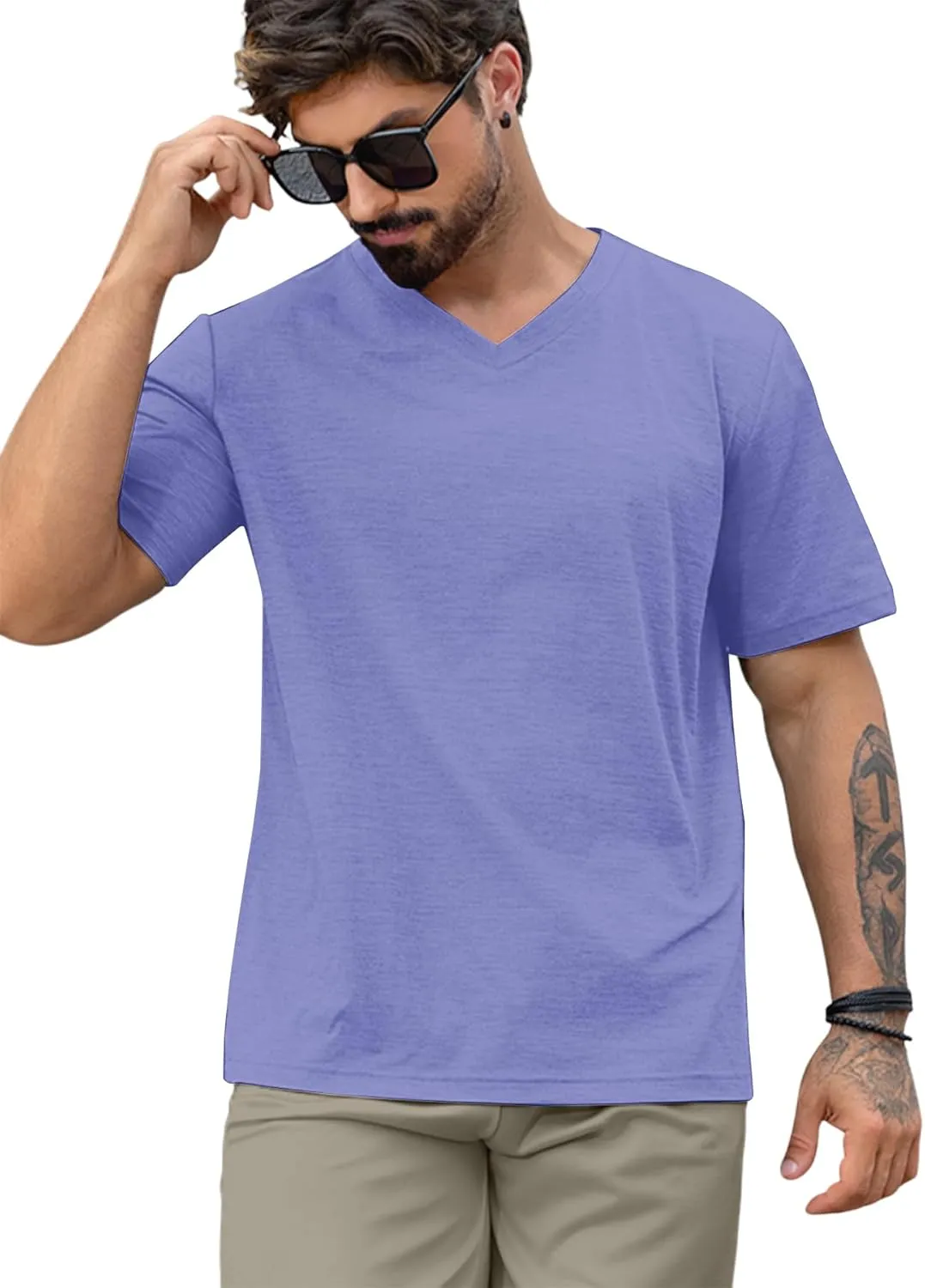3/5 Pack Mens T Shirt Short Sleeve V-Neck Soft Fitted Tees S - 5XL Fresh Classic Tshirts