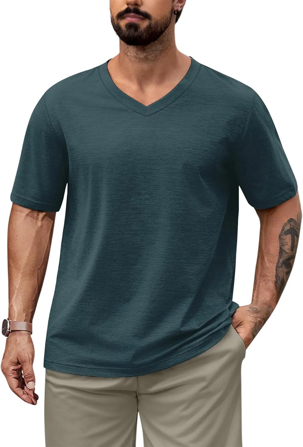 3/5 Pack Mens T Shirt Short Sleeve V-Neck Soft Fitted Tees S - 5XL Fresh Classic Tshirts