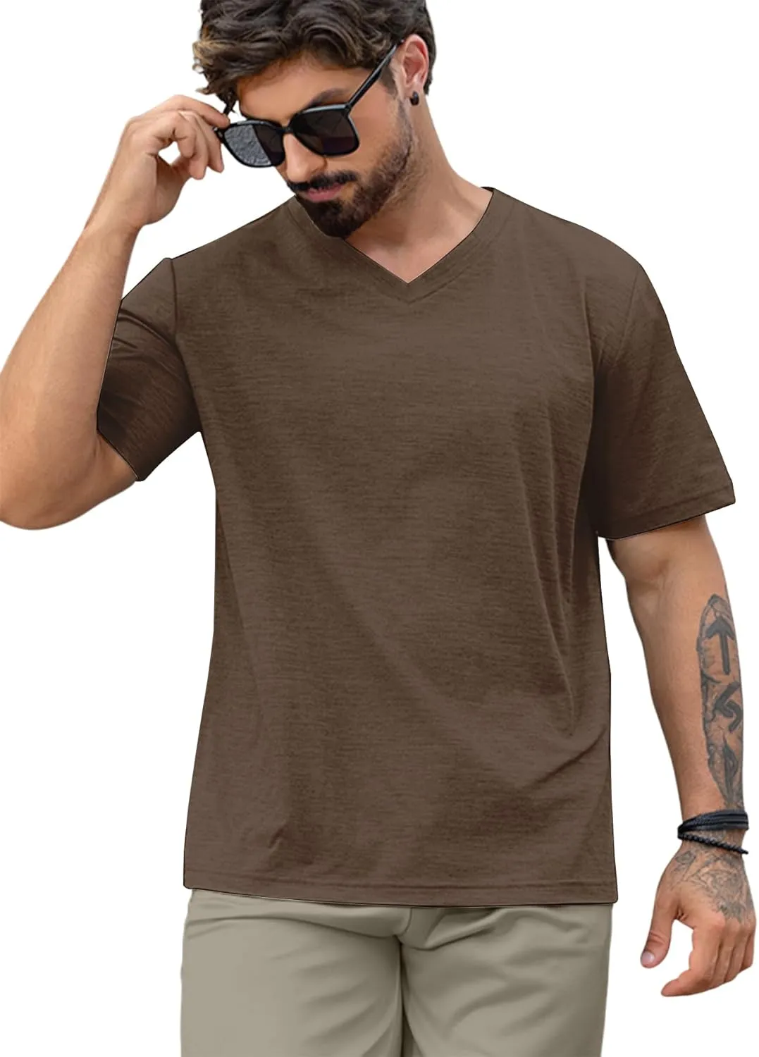 3/5 Pack Mens T Shirt Short Sleeve V-Neck Soft Fitted Tees S - 5XL Fresh Classic Tshirts
