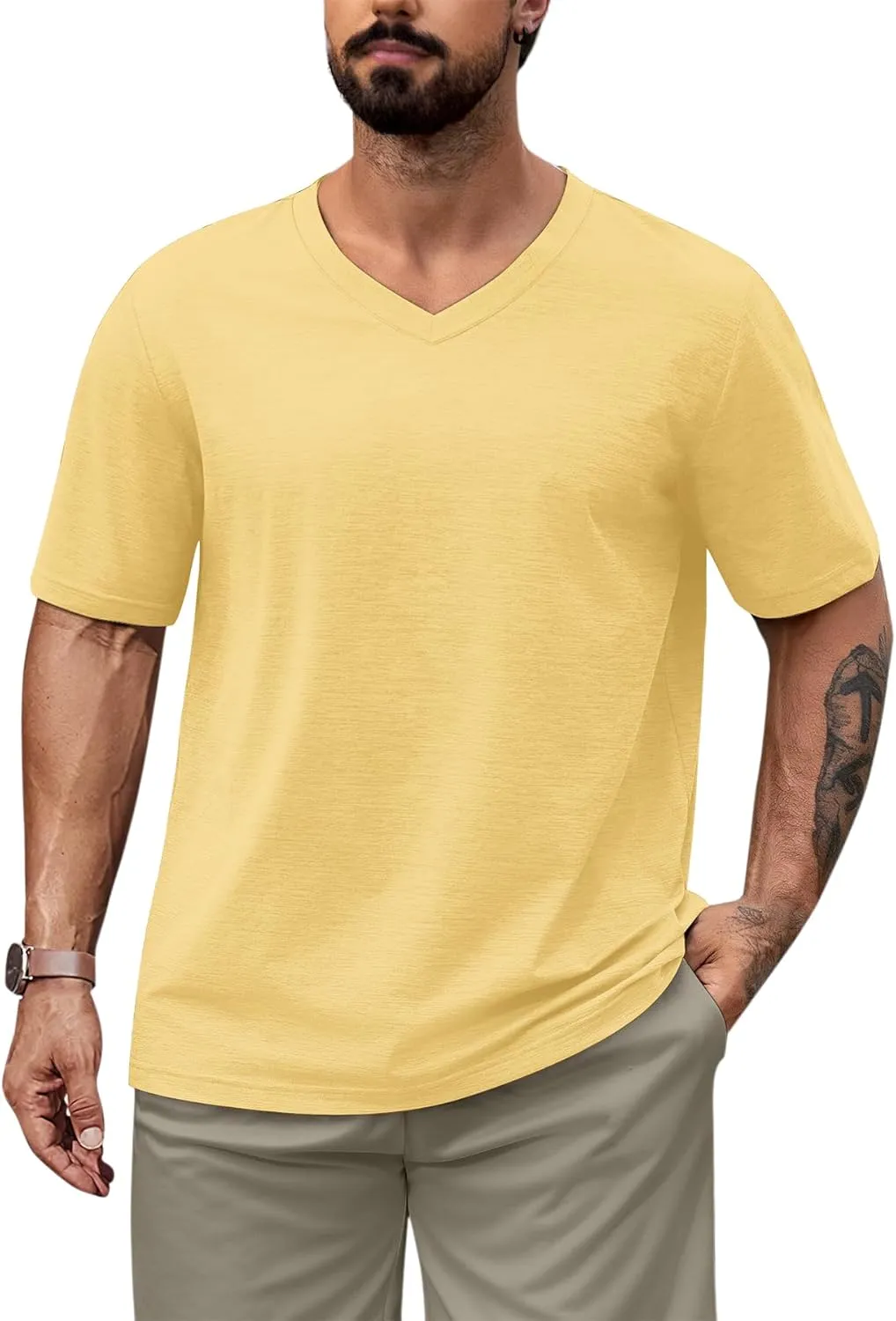 3/5 Pack Mens T Shirt Short Sleeve V-Neck Soft Fitted Tees S - 5XL Fresh Classic Tshirts