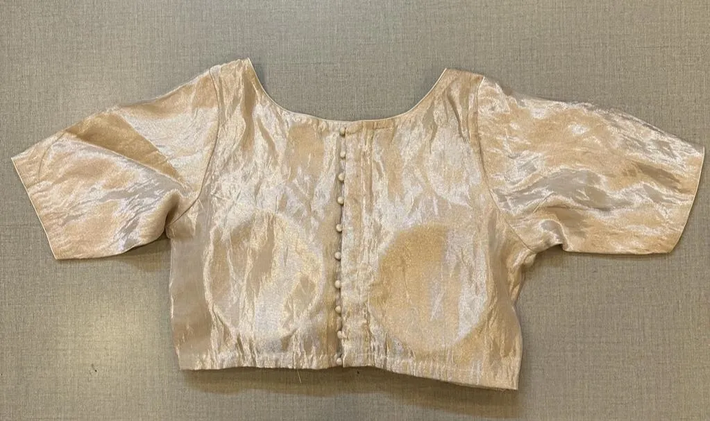 42A042 Golden Tissue Sari Blouse With Elbow Sleeves