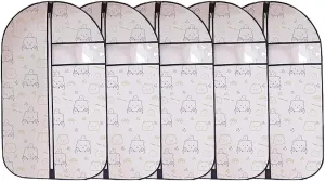 5 Pcs Printed Garment Bags with Clear Window, Suit Bags for Closet Storage for Suits, Dresses, Jackets, Shirts, Oxford Cloth Fabric(60x100cm/24x39in)