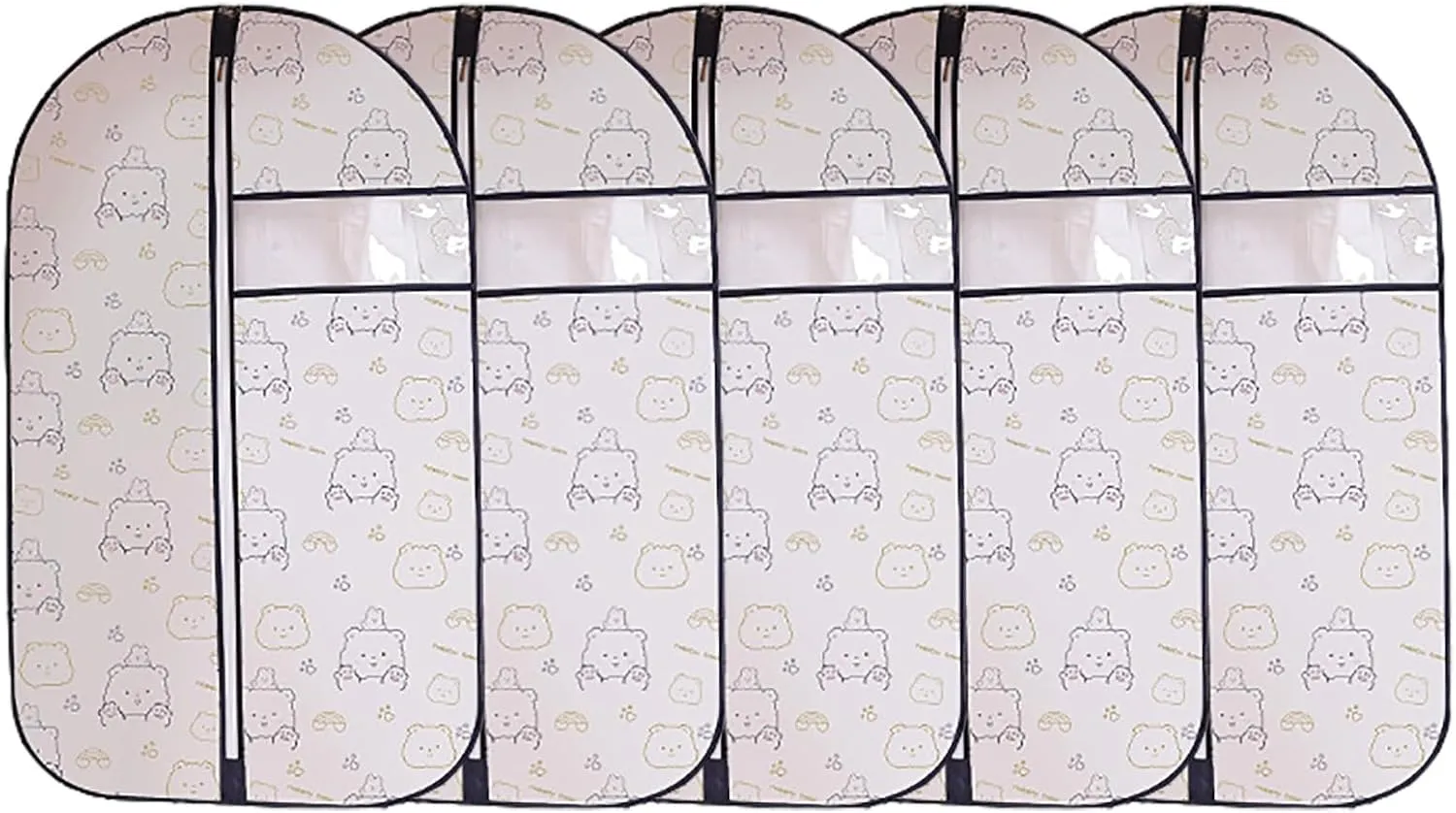 5 Pcs Printed Garment Bags with Clear Window, Suit Bags for Closet Storage for Suits, Dresses, Jackets, Shirts, Oxford Cloth Fabric(60x100cm/24x39in)