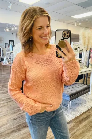 Apricot Floral Crochet Sweater
