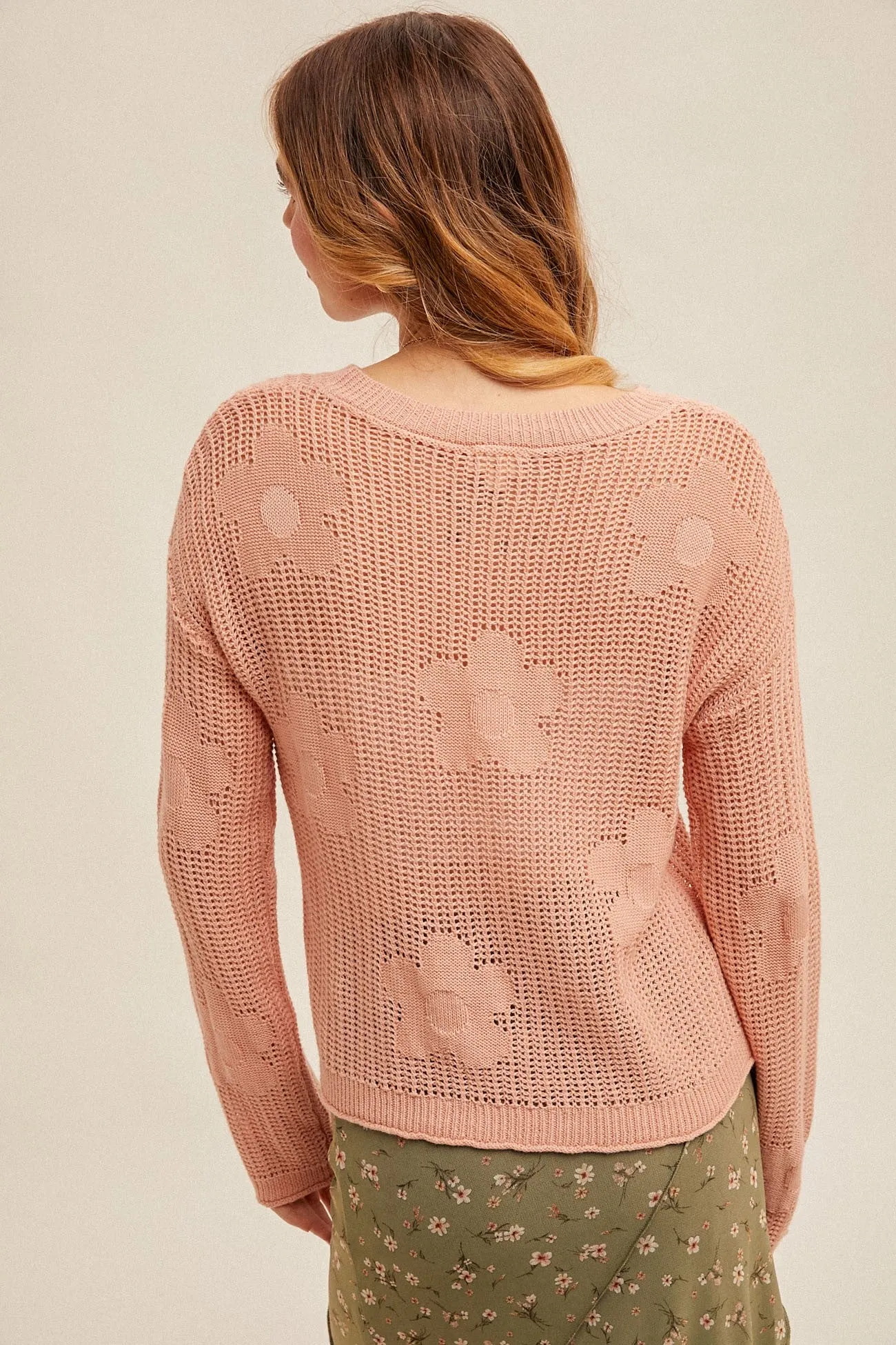 Apricot Floral Crochet Sweater