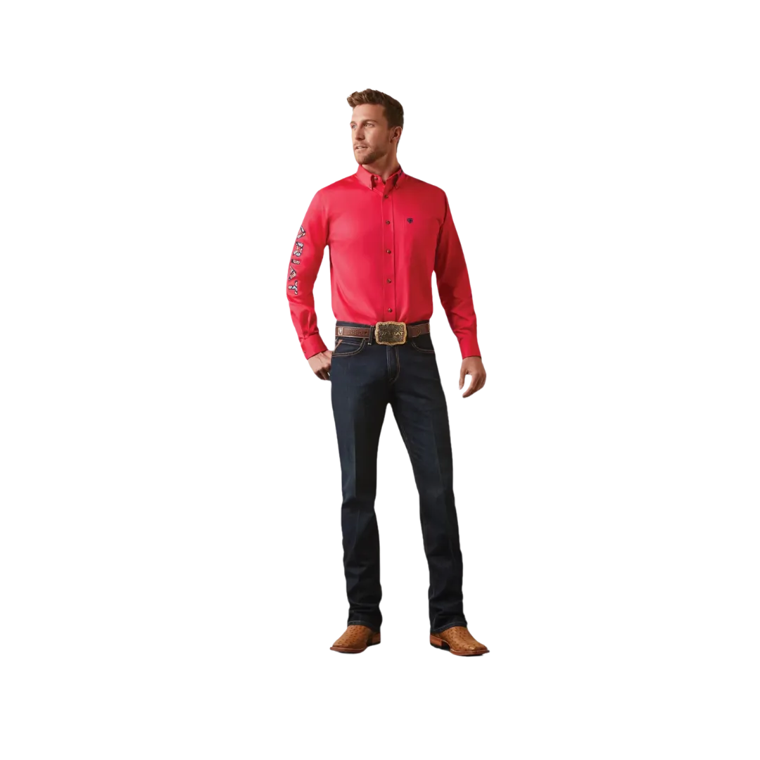 Ariat Men's Team Logo Classic Azalea Fitted Button Down Pink Shirt