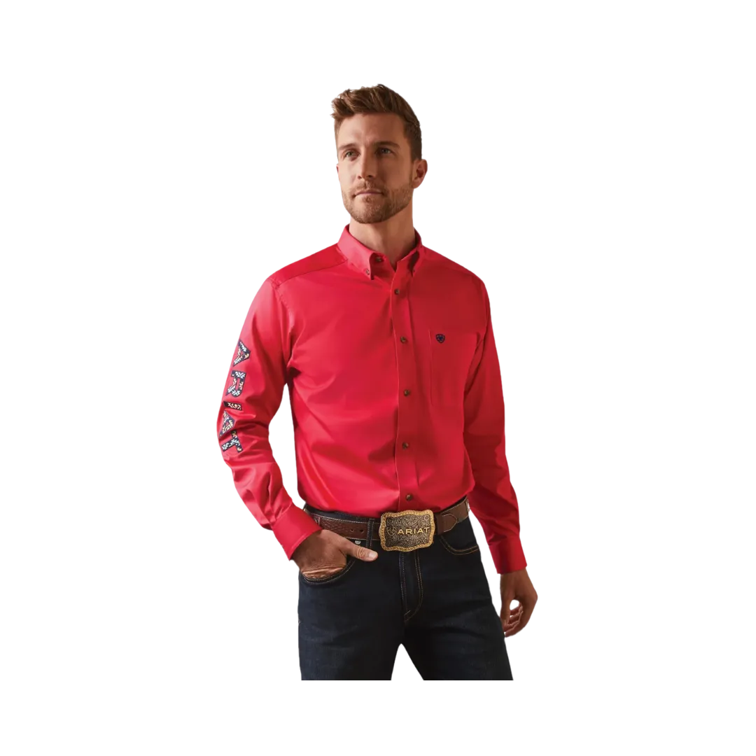Ariat Men's Team Logo Classic Azalea Fitted Button Down Pink Shirt