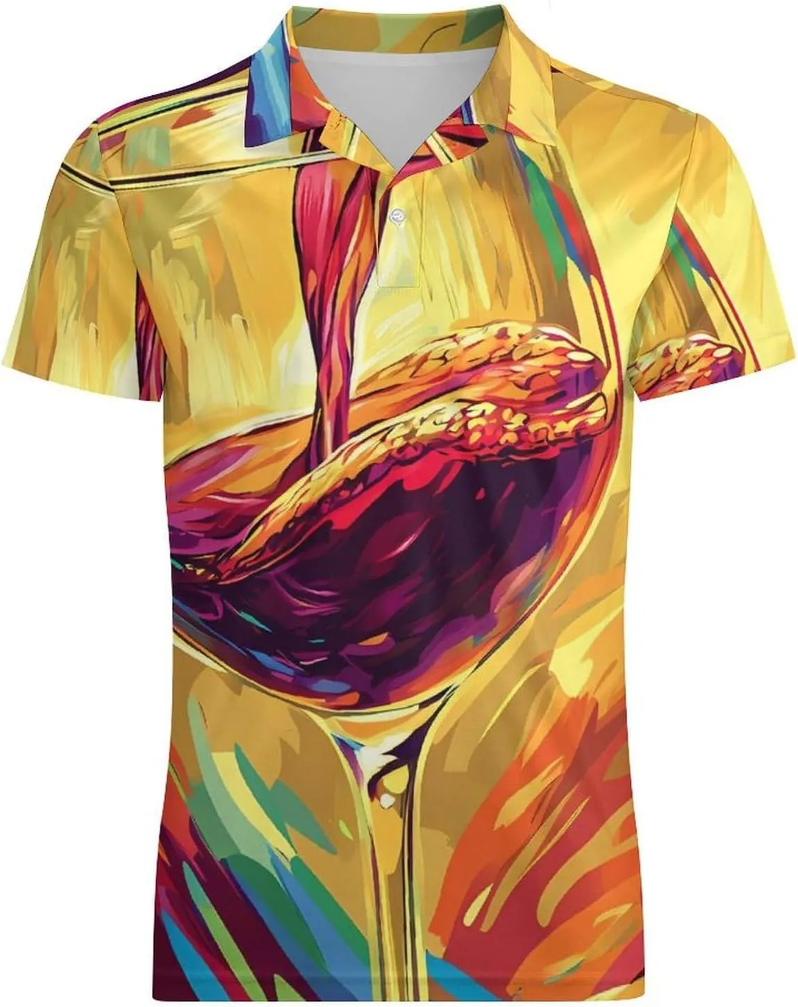 Art Wine Glass Classic Polo Shirts for Men Quick Dry Short Sleeve Fit Golf Tees Casual Tops