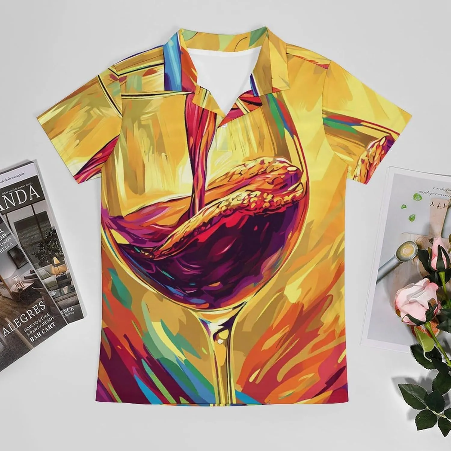 Art Wine Glass Classic Polo Shirts for Men Quick Dry Short Sleeve Fit Golf Tees Casual Tops