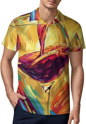 Art Wine Glass Classic Polo Shirts for Men Quick Dry Short Sleeve Fit Golf Tees Casual Tops