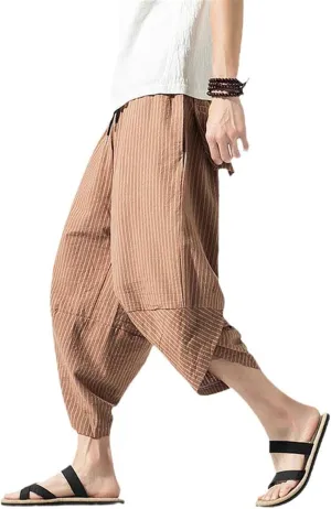 Autumn Harajuku Men Hip Hop Harem Pants Summer Trousers Mens Casual Pants Male Stripe Calf-Length Pants Chinese Style