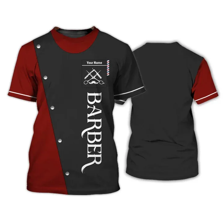 Barber Tools Personalized Name Black & Red 3D Shirt