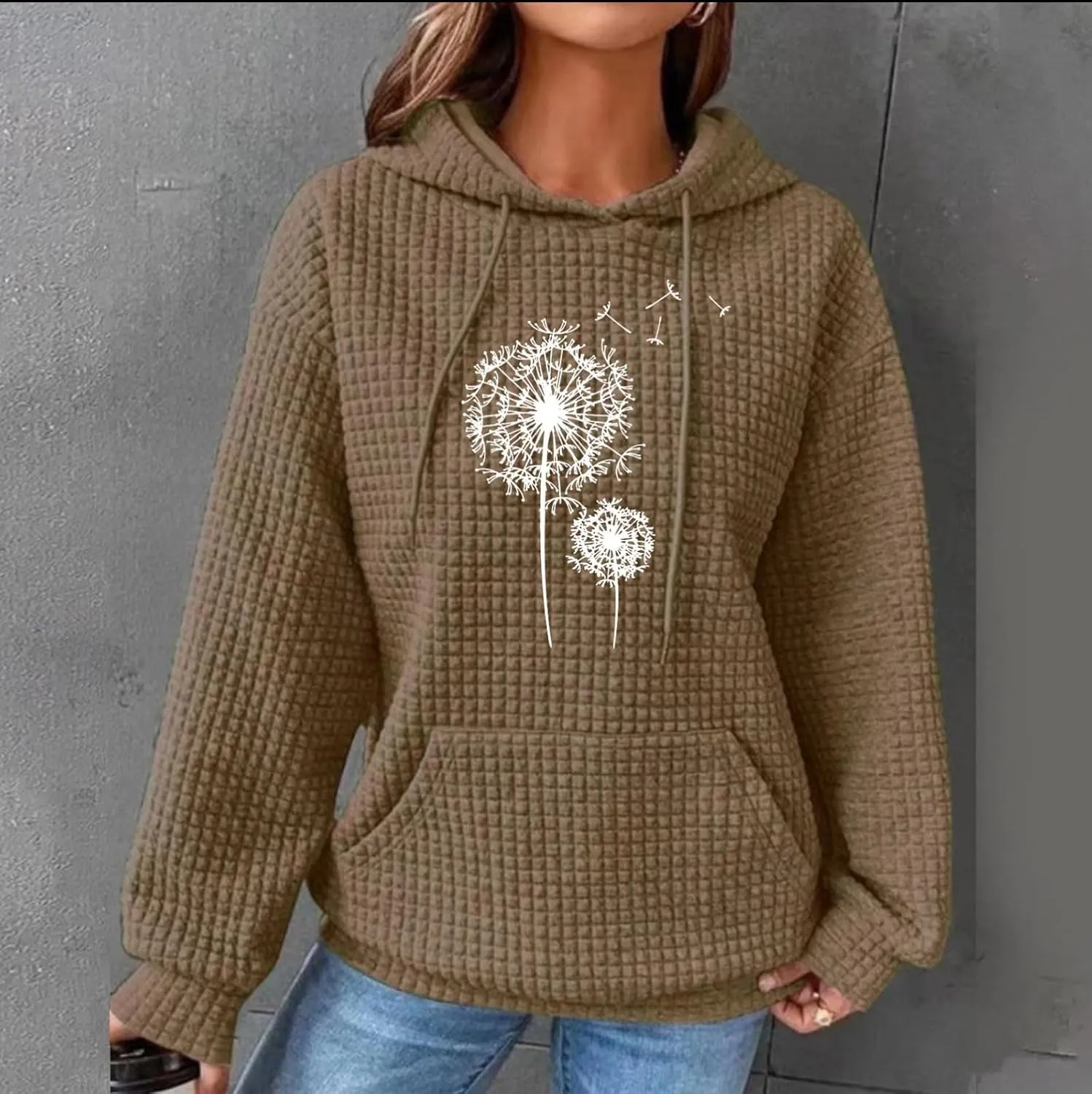 Basysin Oversized Sweatshirt for Women Fall Hoodies Dandelion Daisy Printed Hooded Sweatshirt Casual Pullover with Pockets