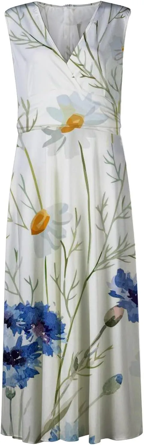Beach Dresses for Women,Spring Summer Trendy Elegant V Neck Wrap Floral Boho Dress Flowy Ruched Hawaiian Maxi Dress