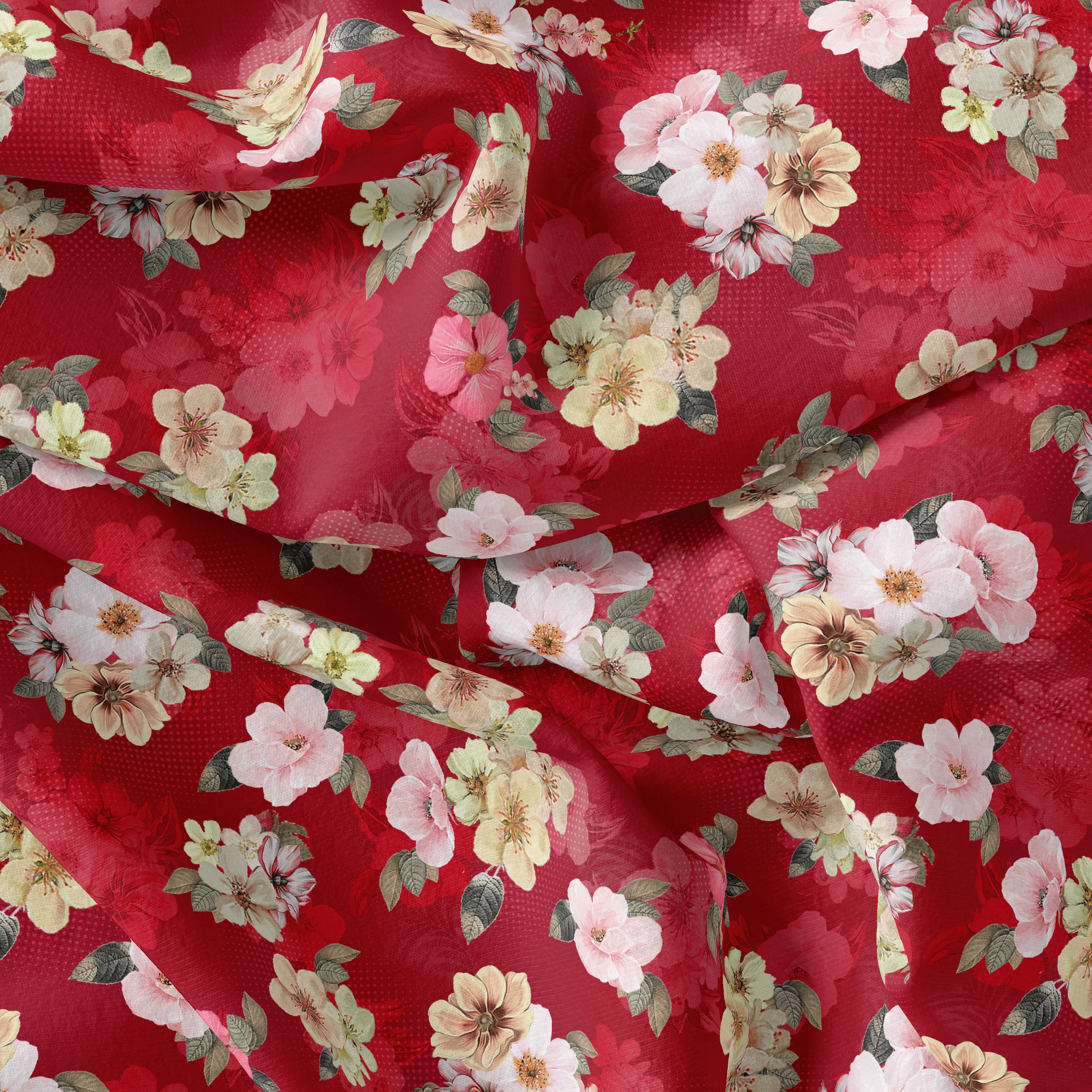 Big Narcissus Multi Colour Flower Digital Printed Fabric - Silk Crepe