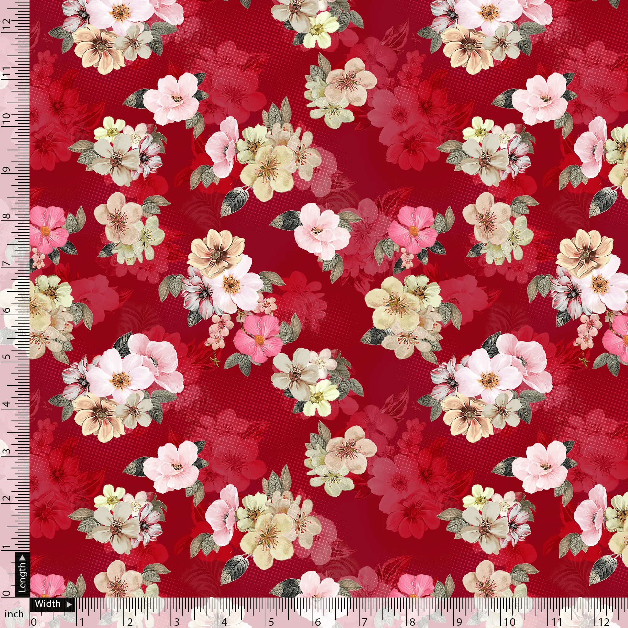 Big Narcissus Multi Colour Flower Digital Printed Fabric - Silk Crepe