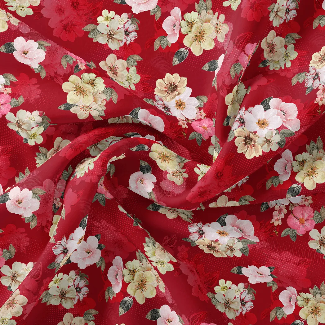 Big Narcissus Multi Colour Flower Digital Printed Fabric - Silk Crepe