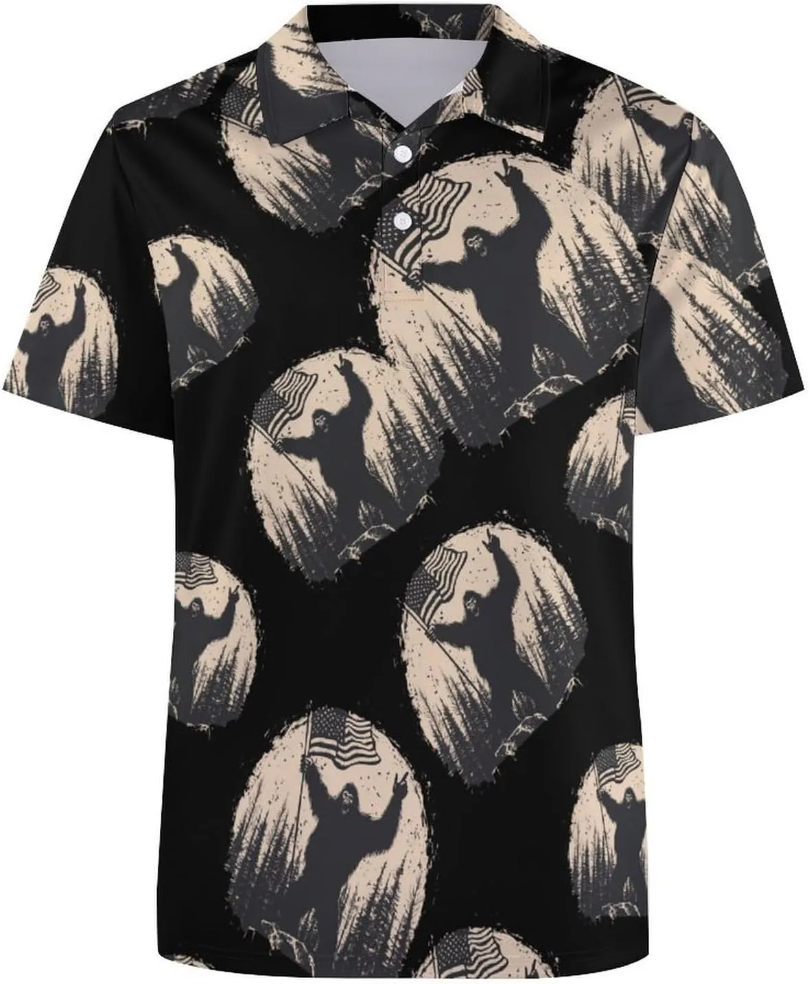 Bigfoot Holding U.S Flag Mens Polo Shirts Quick Dry Short Sleeve T-shirts Slim Tennis Collared Tees Tops