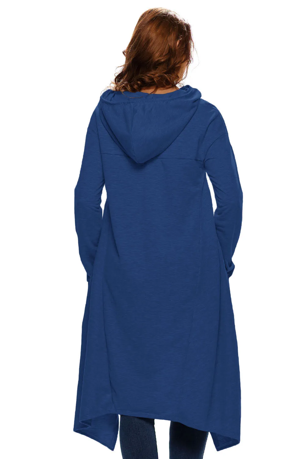 Blue Plain Drawstring Irregular Oversize Hoodie