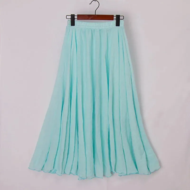 Boho Style Women's High-Waisted Elastic Casual Maxi Skirt in High-Quality Cotton Linen with Pleats - Beach-ready A-Line Skirt