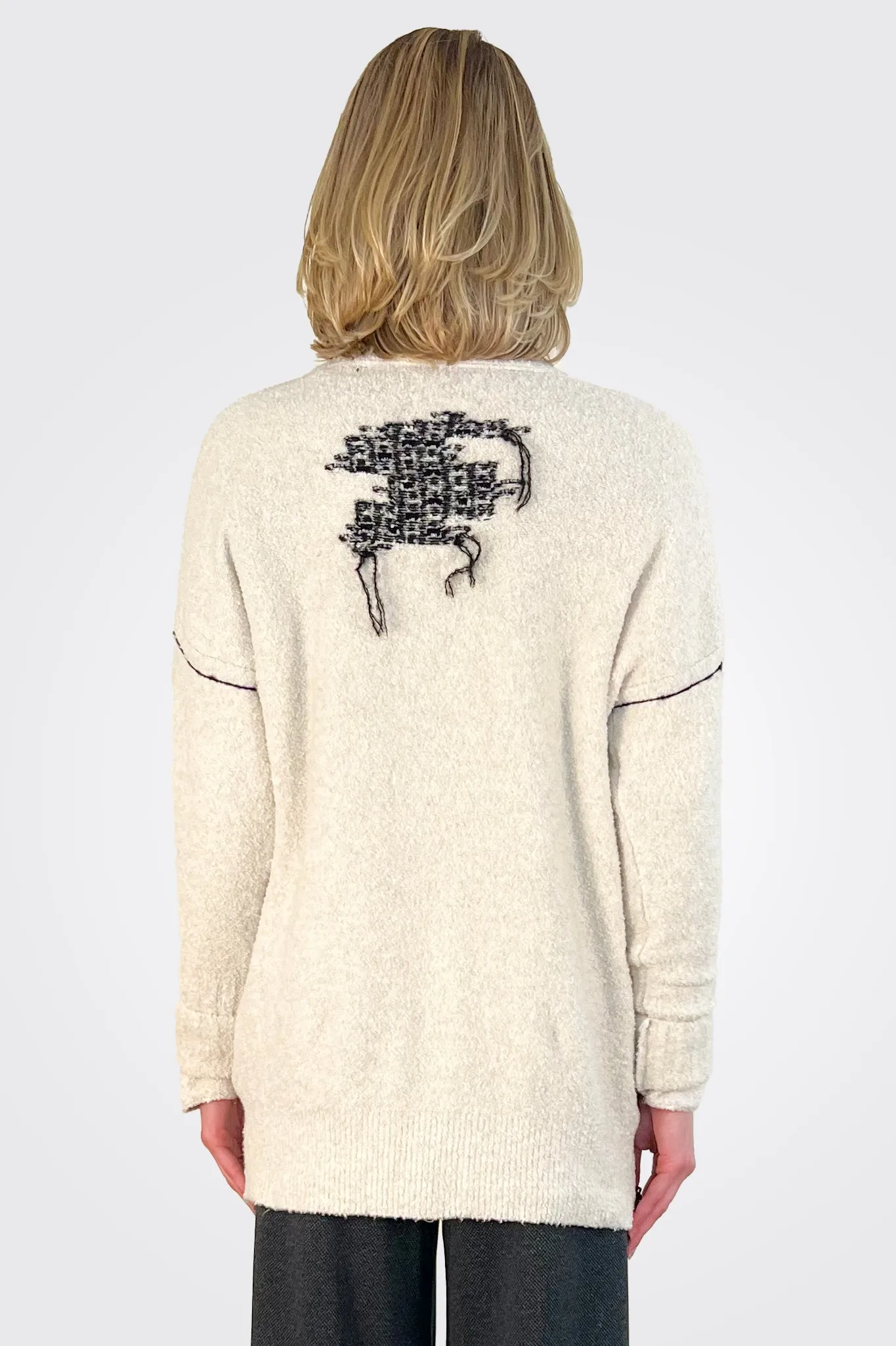Bouclé Woven Detail Cardigan - Cream Multi