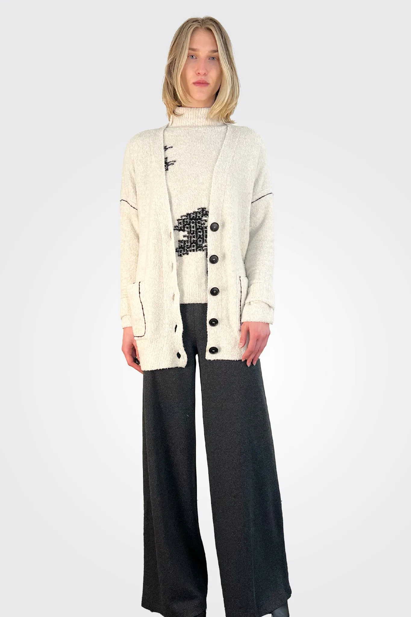 Bouclé Woven Detail Cardigan - Cream Multi