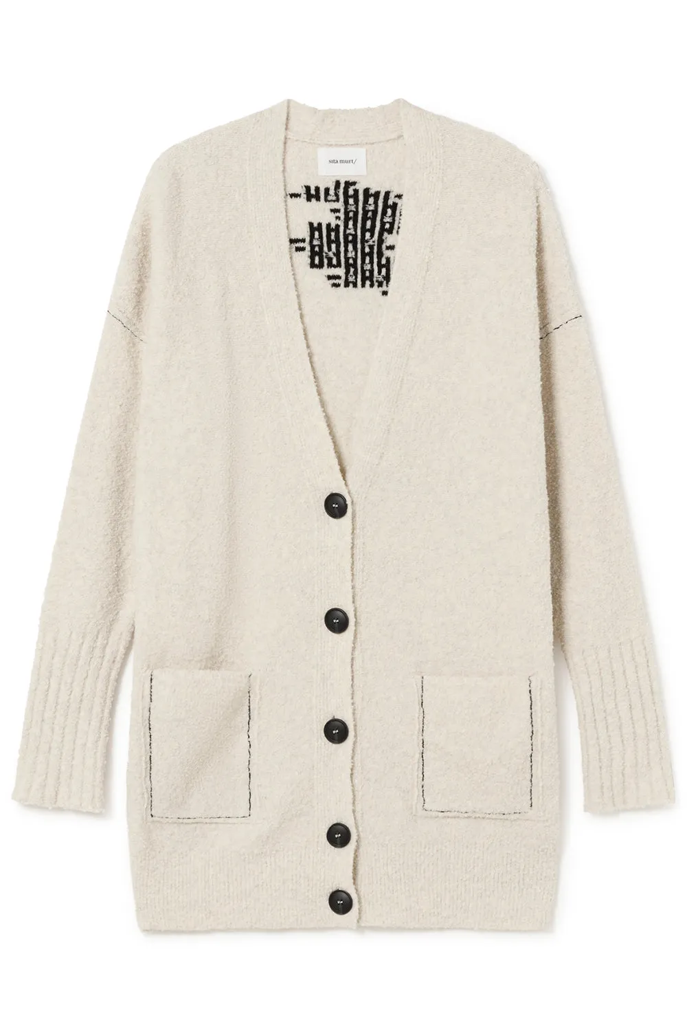 Bouclé Woven Detail Cardigan - Cream Multi