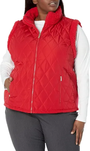 Calvin Klein Women's Plus Size Quilted Sherpa Comfortable Poly Everyday Outerwear