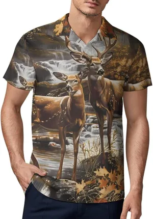 Camouflage Deer Classic Polo Shirts for Men Quick Dry Short Sleeve Fit Golf Tees Casual Tops