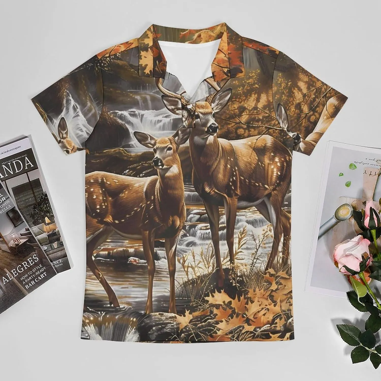 Camouflage Deer Classic Polo Shirts for Men Quick Dry Short Sleeve Fit Golf Tees Casual Tops