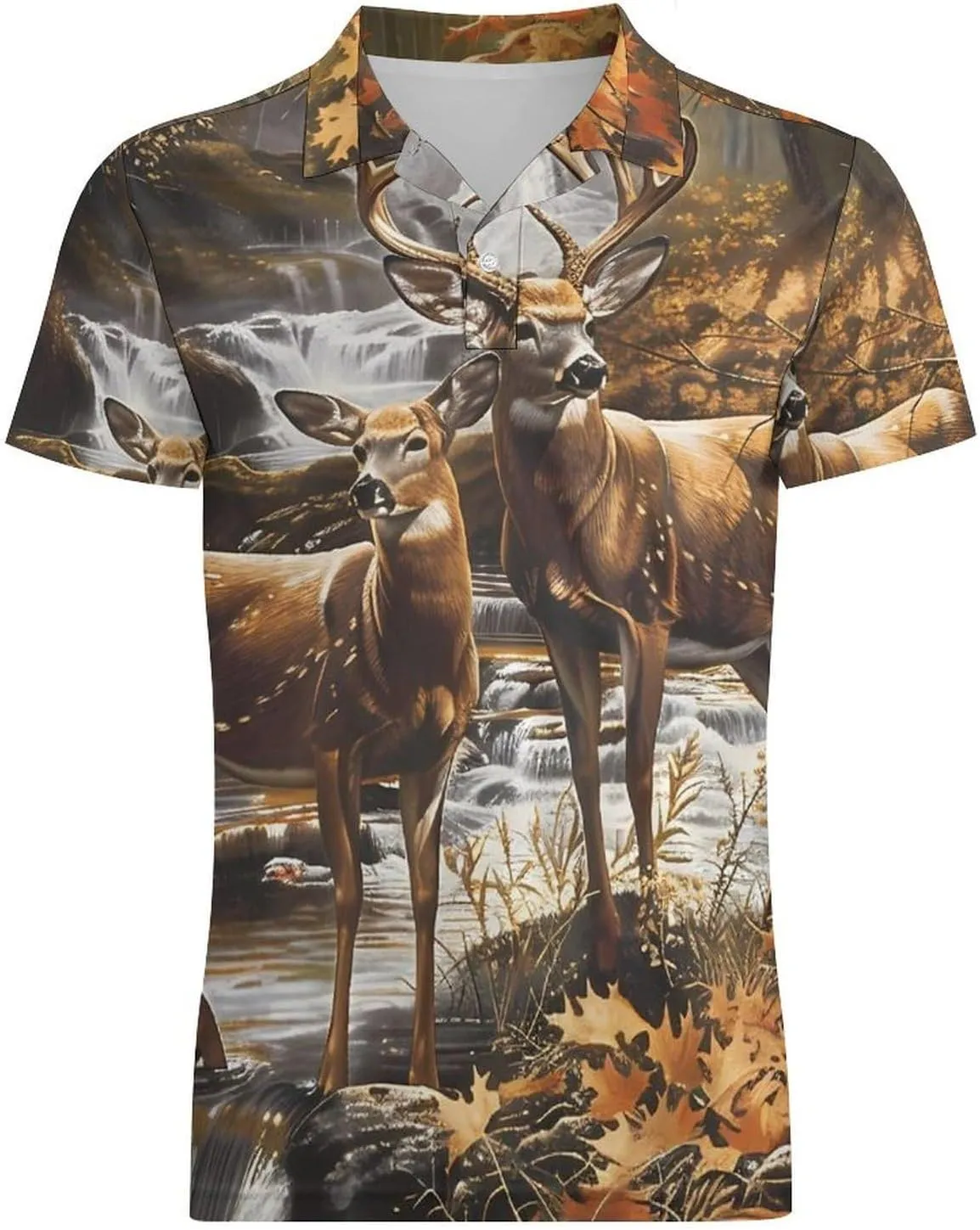 Camouflage Deer Classic Polo Shirts for Men Quick Dry Short Sleeve Fit Golf Tees Casual Tops