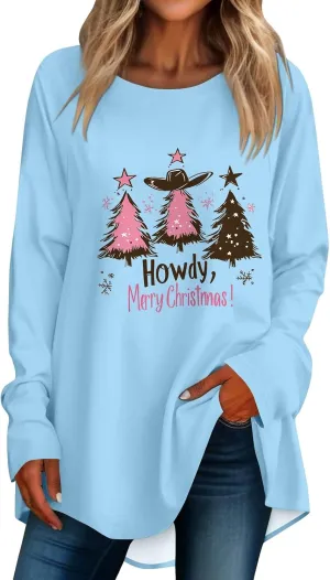 Christmas Sweatshirt for Women 2024 Funny Plus Size Print Sweatshirts Crewneck Long Sleeve Xmas Holiday Vacation Tops