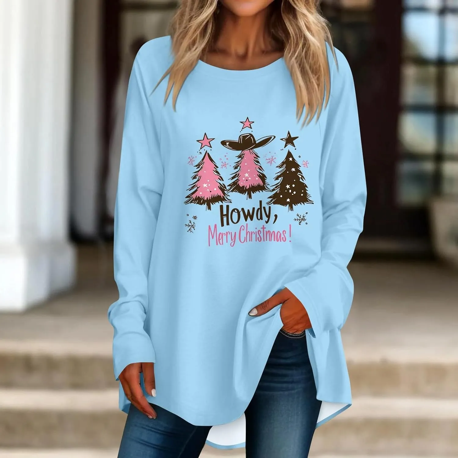 Christmas Sweatshirt for Women 2024 Funny Plus Size Print Sweatshirts Crewneck Long Sleeve Xmas Holiday Vacation Tops