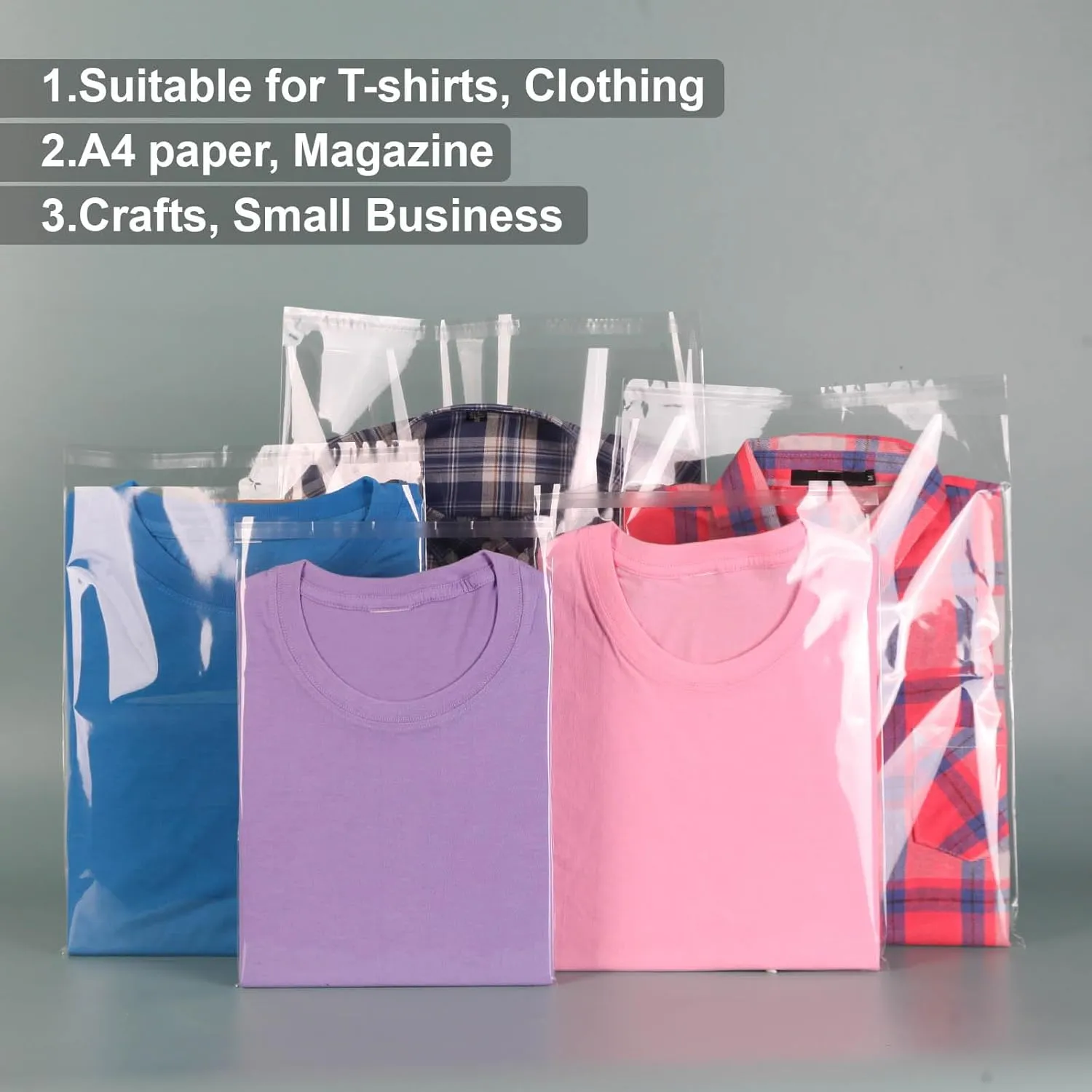 Clear Cellophane Bags T-Shirt Bag 50 Pcs 12x16 inch Self Sealing Adhesive Poly Plastic Clothes Clothing, Magazines, Flyers, Small Business Packaging Bag