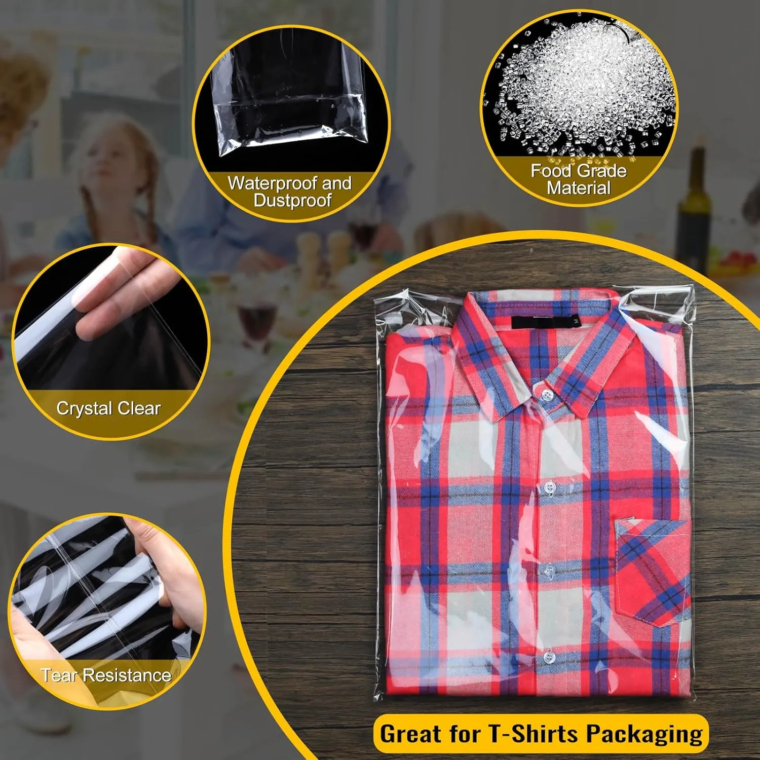 Clear Cellophane Bags T-Shirt Bag 50 Pcs 12x16 inch Self Sealing Adhesive Poly Plastic Clothes Clothing, Magazines, Flyers, Small Business Packaging Bag