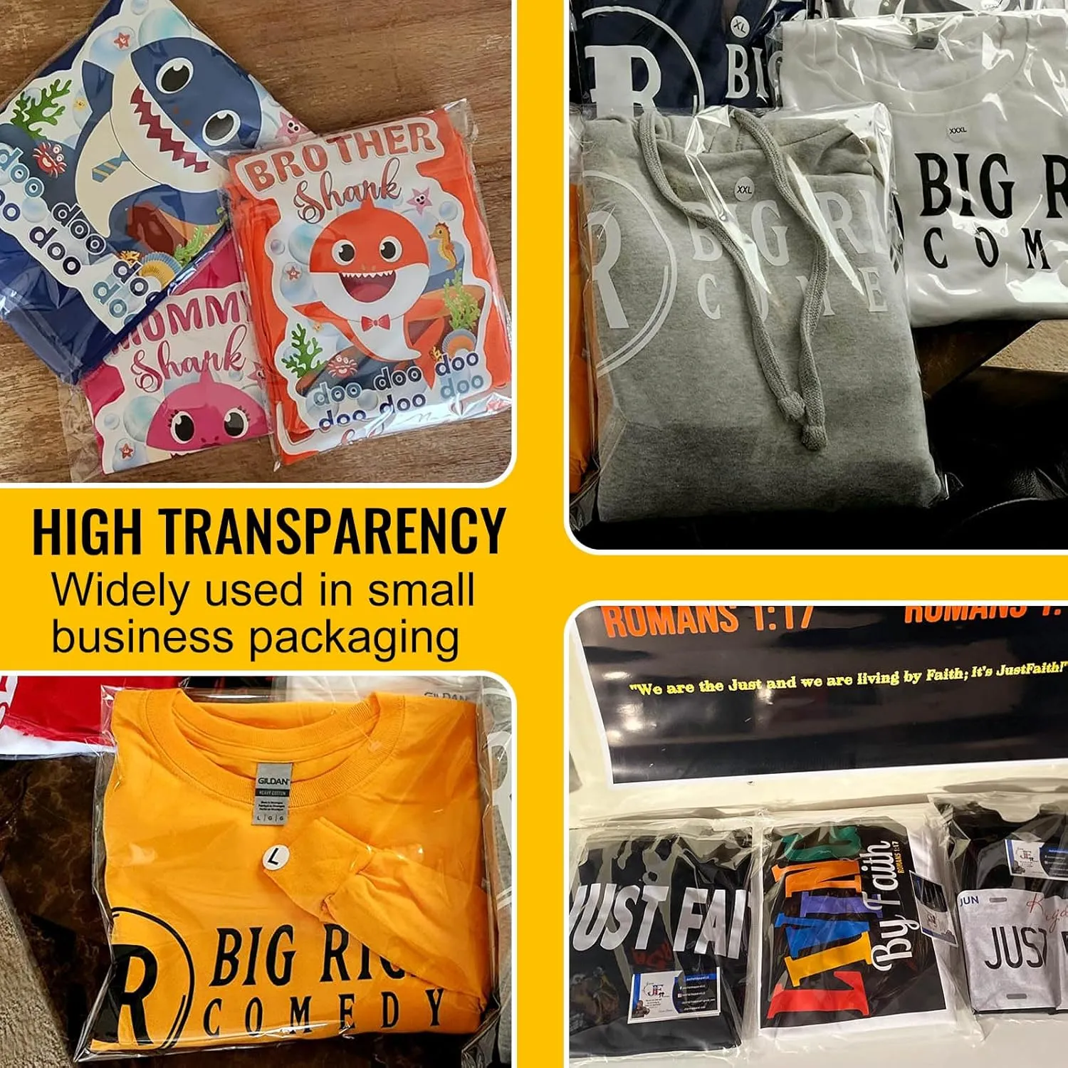 Clear Cellophane Bags T-Shirt Bag 50 Pcs 12x16 inch Self Sealing Adhesive Poly Plastic Clothes Clothing, Magazines, Flyers, Small Business Packaging Bag