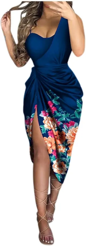 Cocktail Dresses for Women,2025 Elegant Bodycon One/Off Shoulder Wedding Guest Dress Ruched Slit Hem Party Dress
