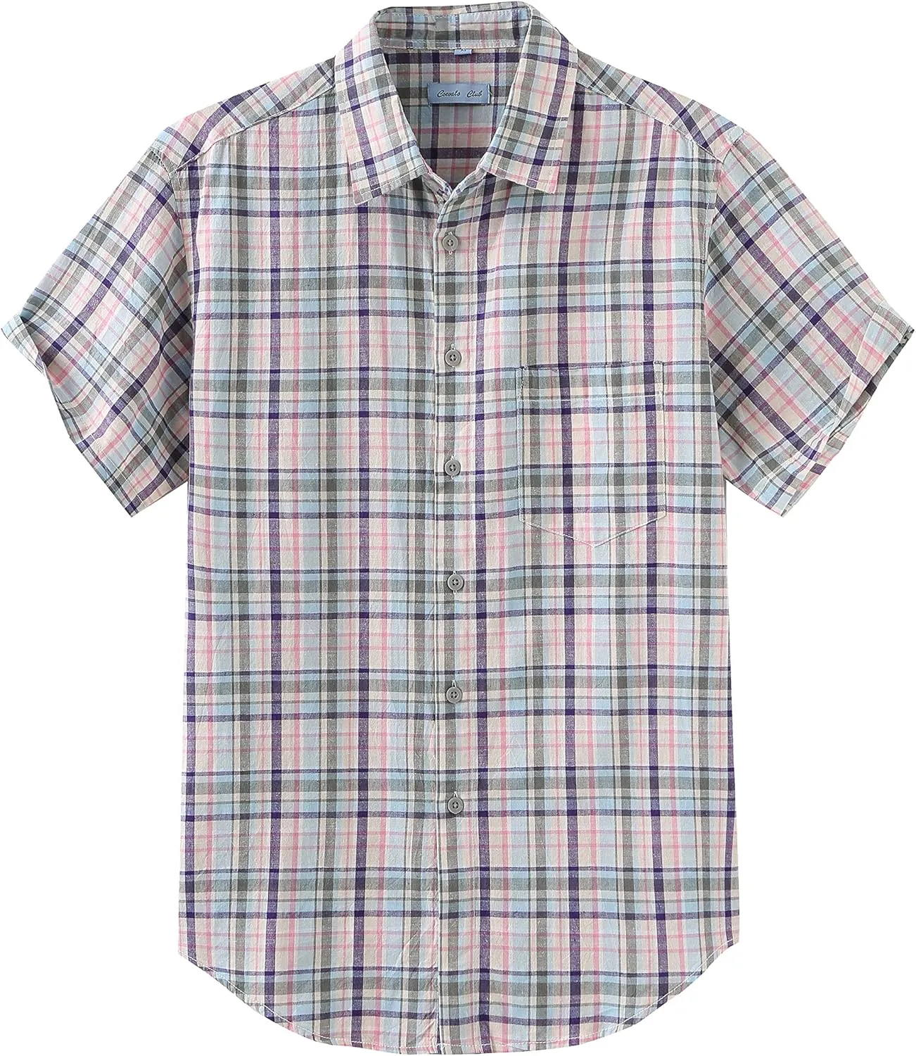 COEVALS CLUB Men's Casual Linen Cotton Button Down Spread Collar Short Sleeve Summer Beach Shirts