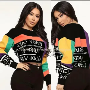 Color Block Letter Print Pullover