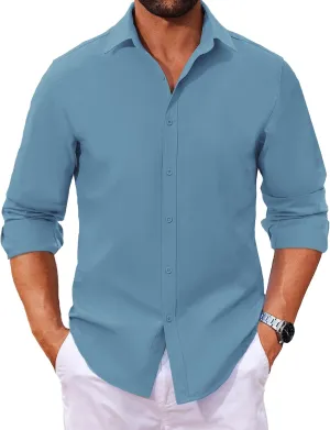COOFANDY Men's Long Sleeve Button Down Shirts Casual Untucked Dress Shirt Beach Wedding Shirts