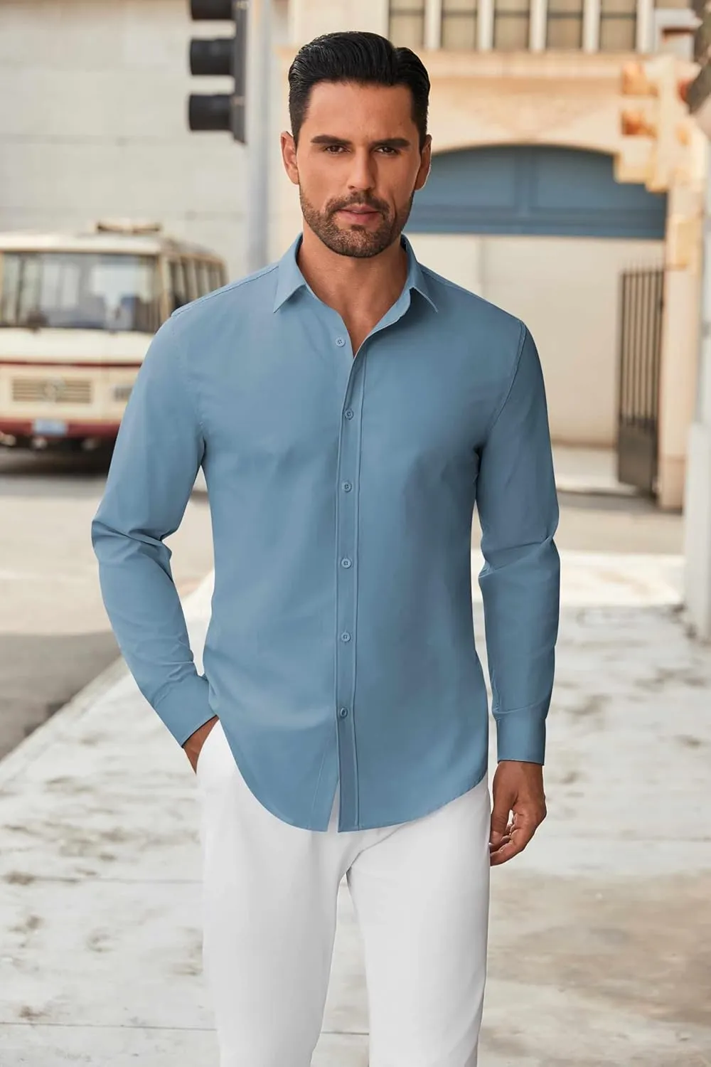 COOFANDY Men's Long Sleeve Button Down Shirts Casual Untucked Dress Shirt Beach Wedding Shirts