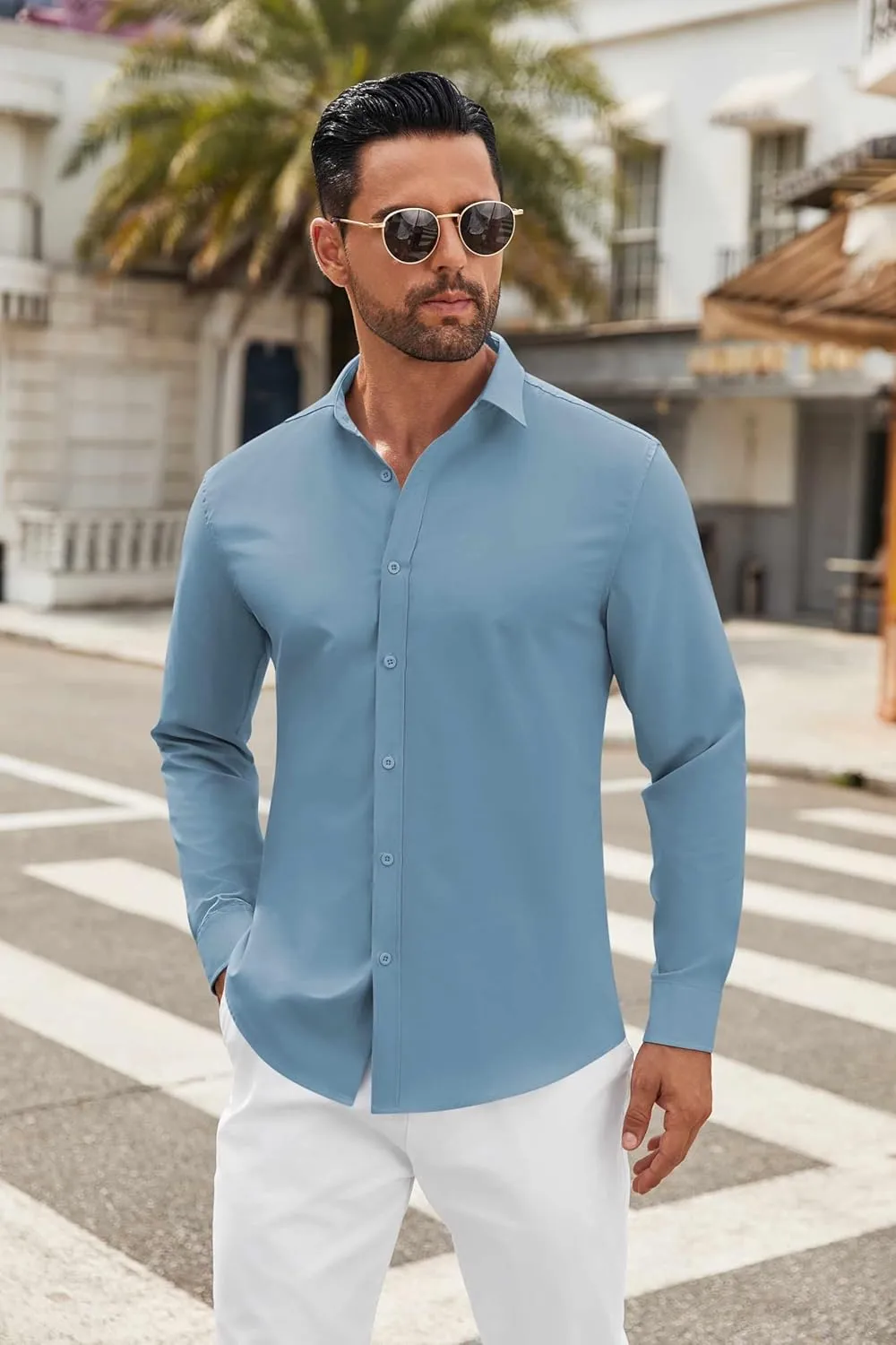 COOFANDY Men's Long Sleeve Button Down Shirts Casual Untucked Dress Shirt Beach Wedding Shirts
