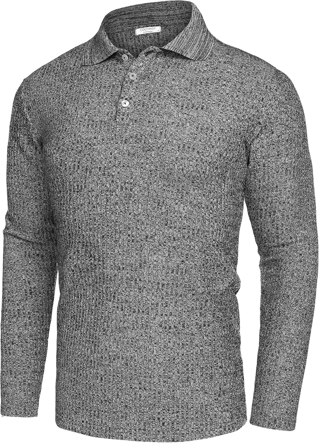 COOFANDY Men's Stretch Muscle Tshirts Long Sleeve Knit Tees Casual Slim Fit Polo Shirts