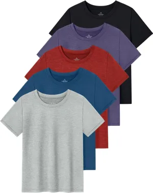 Cosy Pyro 5 Pack Boys Athletic Shirts Short Sleeve Tees Youth Dry-Fit Wicking Active Performance Tshirts for Kids