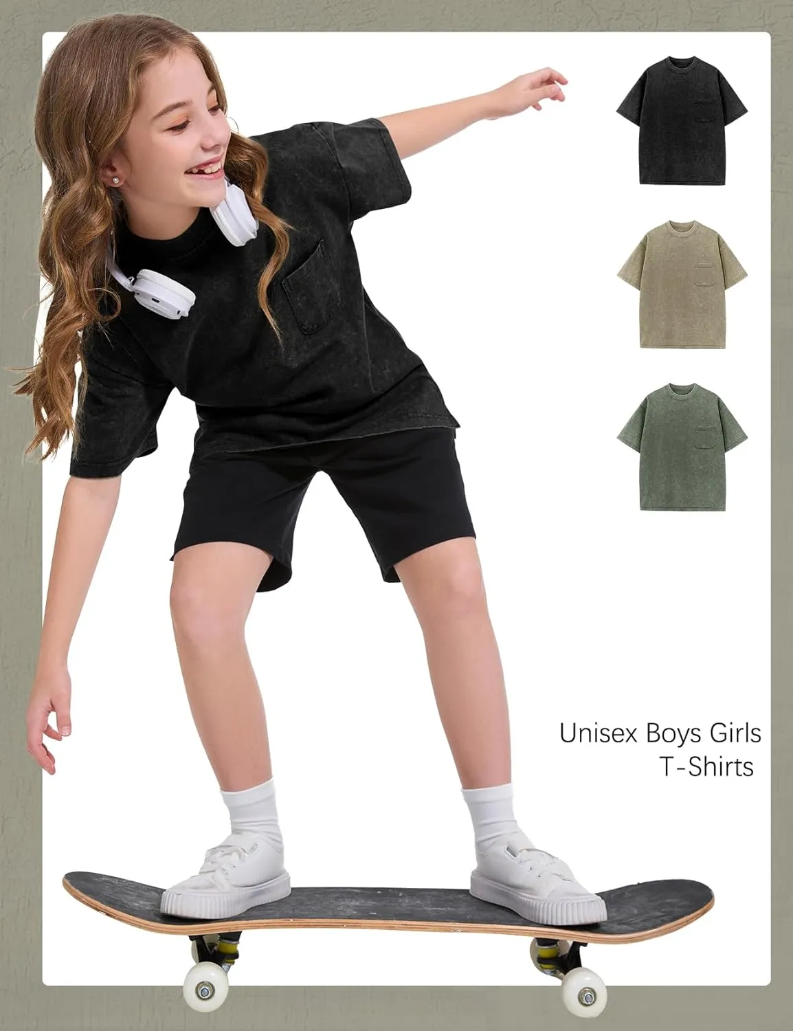 COZYPOIN 3 Pack Unisex Boys Girls T-Shirts Kids Short Sleeve Crewneck Acid Washed Tee Shirts Summer Tops 5-14Y