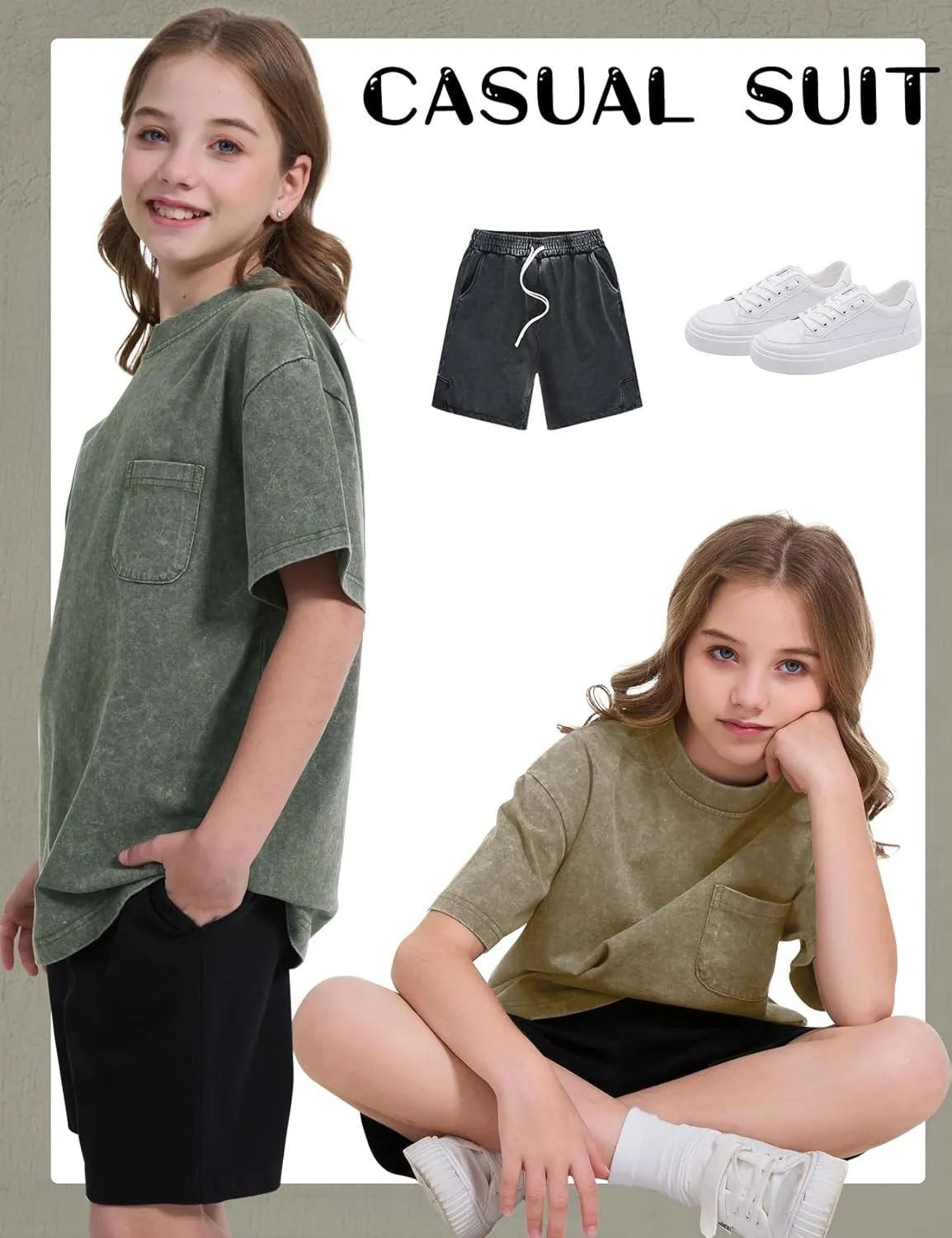 COZYPOIN 3 Pack Unisex Boys Girls T-Shirts Kids Short Sleeve Crewneck Acid Washed Tee Shirts Summer Tops 5-14Y