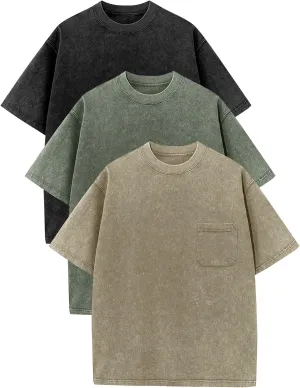 COZYPOIN 3 Pack Unisex Boys Girls T-Shirts Kids Short Sleeve Crewneck Acid Washed Tee Shirts Summer Tops 5-14Y